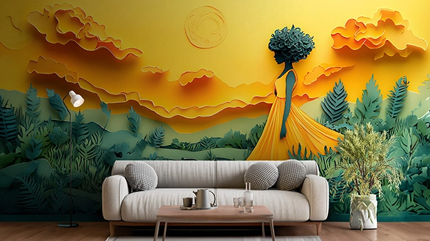  Golden Sunset Tree 3D Wallpaper